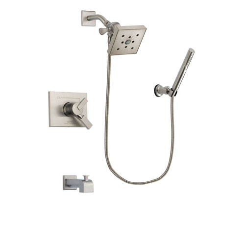Delta Vero Stainless Steel Finish Dual Control Tub and Shower Faucet System Package with Square Shower Head and Modern Handheld Shower Spray Includes Rough-in Valve and Tub Spout DSP2161V
