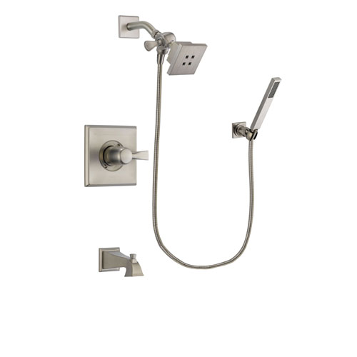 Delta Dryden Stainless Steel Finish Tub and Shower Faucet System Package with Square Showerhead and Wall-Mount Handheld Shower Stick Includes Rough-in Valve and Tub Spout DSP2171V