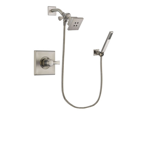 Delta Dryden Stainless Steel Finish Shower Faucet System Package with Square Showerhead and Wall-Mount Handheld Shower Stick Includes Rough-in Valve DSP2172V