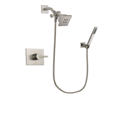 Delta Vero Stainless Steel Finish Shower Faucet System Package with Square Showerhead and Wall-Mount Handheld Shower Stick Includes Rough-in Valve DSP2174V