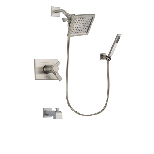 Delta Vero Stainless Steel Finish Thermostatic Tub and Shower Faucet System Package with 6.5-inch Square Rain Showerhead and Wall-Mount Handheld Shower Stick Includes Rough-in Valve and Tub Spout DSP2185V
