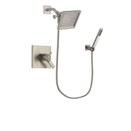 Delta Arzo Stainless Steel Finish Thermostatic Shower Faucet System Package with 6.5-inch Square Rain Showerhead and Wall-Mount Handheld Shower Stick Includes Rough-in Valve DSP2188V