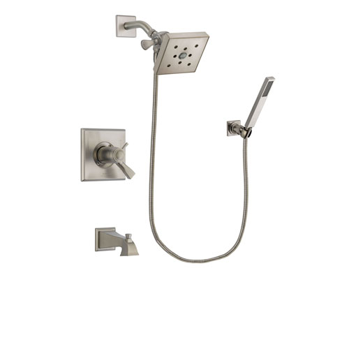 Delta Dryden Stainless Steel Finish Thermostatic Tub and Shower Faucet System Package with Square Shower Head and Wall-Mount Handheld Shower Stick Includes Rough-in Valve and Tub Spout DSP2201V