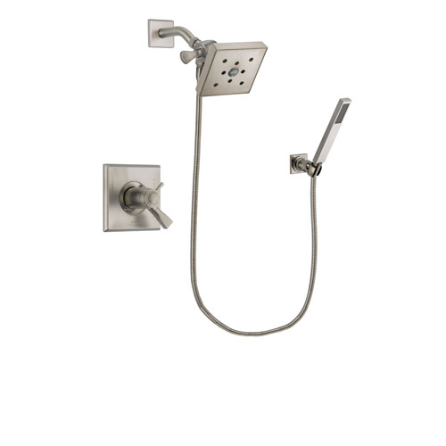 Delta Dryden Stainless Steel Finish Thermostatic Shower Faucet System Package with Square Shower Head and Wall-Mount Handheld Shower Stick Includes Rough-in Valve DSP2202V