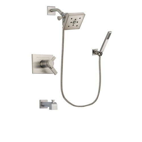 Delta Vero Stainless Steel Finish Thermostatic Tub and Shower Faucet System Package with Square Shower Head and Wall-Mount Handheld Shower Stick Includes Rough-in Valve and Tub Spout DSP2203V