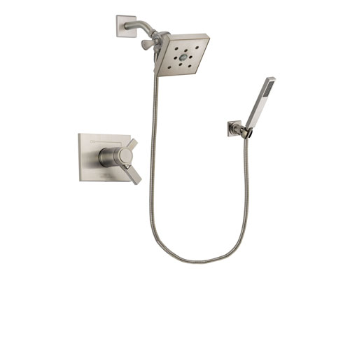 Delta Vero Stainless Steel Finish Thermostatic Shower Faucet System Package with Square Shower Head and Wall-Mount Handheld Shower Stick Includes Rough-in Valve DSP2204V