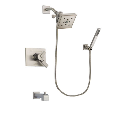 Delta Vero Stainless Steel Finish Dual Control Tub and Shower Faucet System Package with Square Shower Head and Wall-Mount Handheld Shower Stick Includes Rough-in Valve and Tub Spout DSP2215V