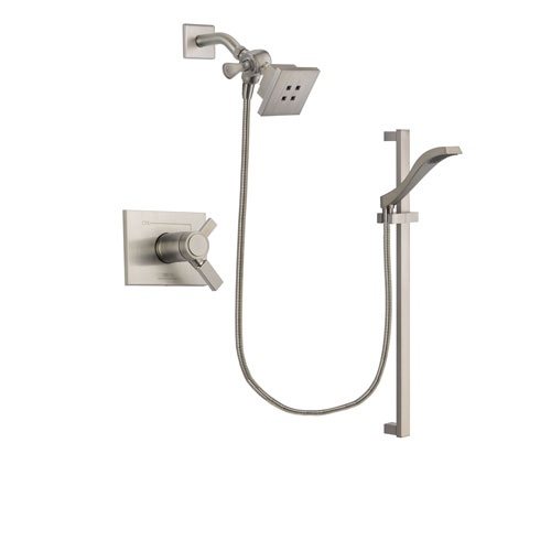 Delta Vero Stainless Steel Finish Thermostatic Shower Faucet System Package with Square Showerhead and Handheld Shower with Slide Bar Includes Rough-in Valve DSP2222V