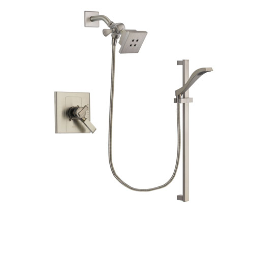 Delta Arzo Stainless Steel Finish Dual Control Shower Faucet System Package with Square Showerhead and Handheld Shower with Slide Bar Includes Rough-in Valve DSP2236V