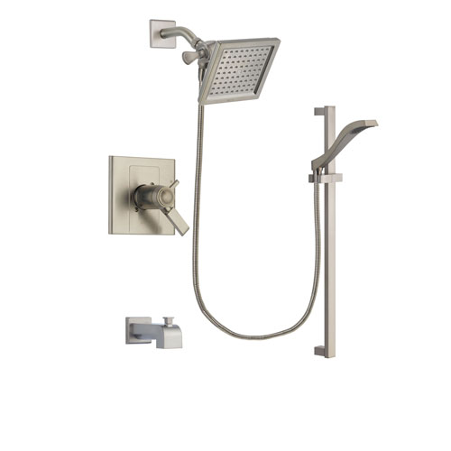 Delta Arzo Stainless Steel Finish Thermostatic Tub and Shower Faucet System Package with 6.5-inch Square Rain Showerhead and Handheld Shower with Slide Bar Includes Rough-in Valve and Tub Spout DSP2241V