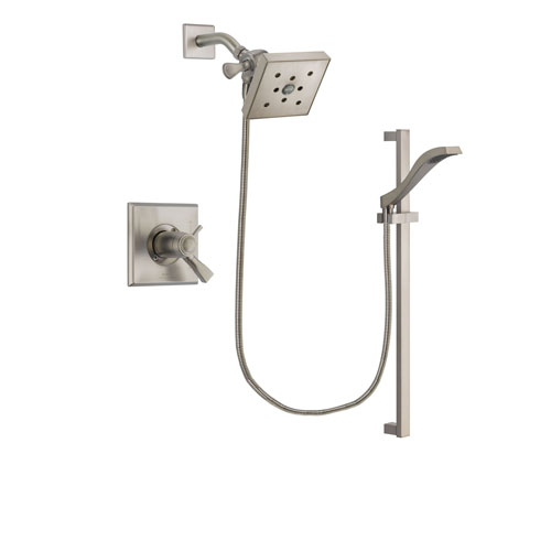 Delta Dryden Stainless Steel Finish Thermostatic Shower Faucet System Package with Square Shower Head and Handheld Shower with Slide Bar Includes Rough-in Valve DSP2256V