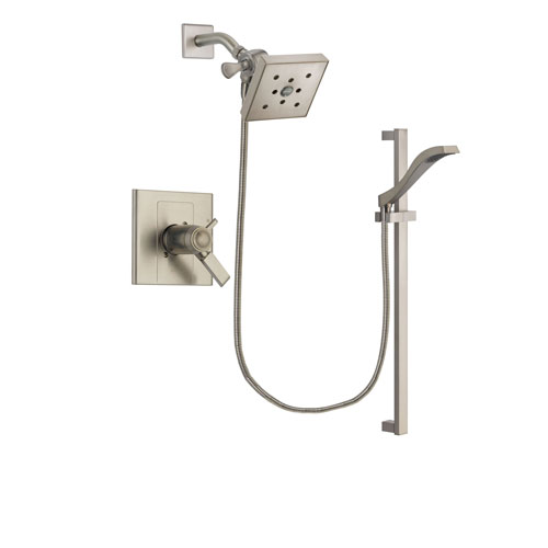 Delta Arzo Stainless Steel Finish Thermostatic Shower Faucet System Package with Square Shower Head and Handheld Shower with Slide Bar Includes Rough-in Valve DSP2260V