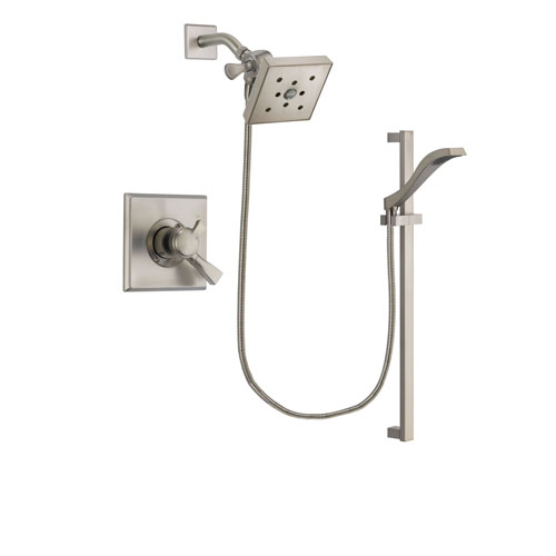 Delta Dryden Stainless Steel Finish Dual Control Shower Faucet System Package with Square Shower Head and Handheld Shower with Slide Bar Includes Rough-in Valve DSP2268V