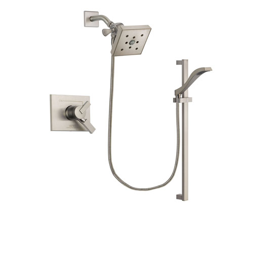 Delta Vero Stainless Steel Finish Dual Control Shower Faucet System Package with Square Shower Head and Handheld Shower with Slide Bar Includes Rough-in Valve DSP2270V