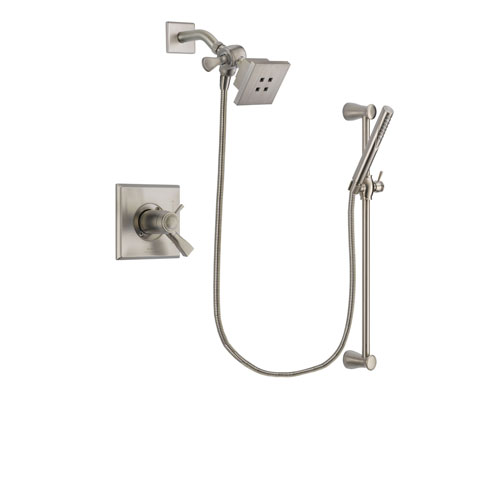 Delta Dryden Stainless Steel Finish Thermostatic Shower Faucet System Package with Square Showerhead and Handheld Shower Spray with Slide Bar Includes Rough-in Valve DSP2274V