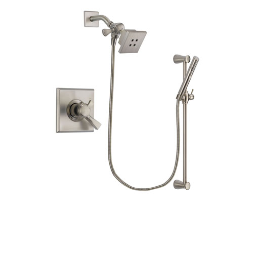 Delta Dryden Stainless Steel Finish Dual Control Shower Faucet System Package with Square Showerhead and Handheld Shower Spray with Slide Bar Includes Rough-in Valve DSP2286V