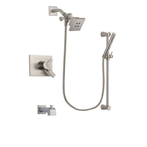 Delta Vero Stainless Steel Finish Dual Control Tub and Shower Faucet System Package with Square Showerhead and Handheld Shower Spray with Slide Bar Includes Rough-in Valve and Tub Spout DSP2287V