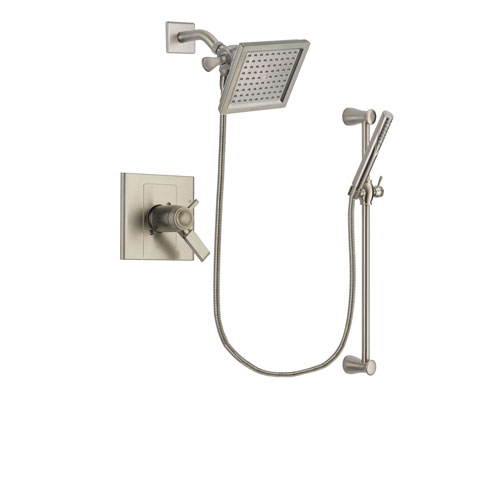 Delta Arzo Stainless Steel Finish Thermostatic Shower Faucet System Package with 6.5-inch Square Rain Showerhead and Handheld Shower Spray with Slide Bar Includes Rough-in Valve DSP2296V
