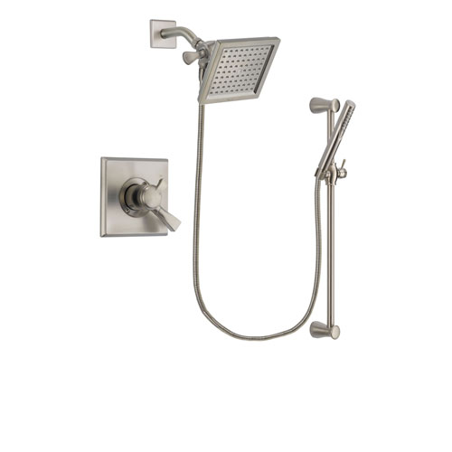 Delta Dryden Stainless Steel Finish Dual Control Shower Faucet System Package with 6.5-inch Square Rain Showerhead and Handheld Shower Spray with Slide Bar Includes Rough-in Valve DSP2304V