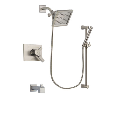 Delta Vero Stainless Steel Finish Dual Control Tub and Shower Faucet System Package with 6.5-inch Square Rain Showerhead and Handheld Shower Spray with Slide Bar Includes Rough-in Valve and Tub Spout DSP2305V