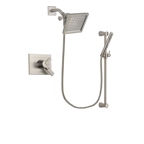 Delta Vero Stainless Steel Finish Dual Control Shower Faucet System Package with 6.5-inch Square Rain Showerhead and Handheld Shower Spray with Slide Bar Includes Rough-in Valve DSP2306V