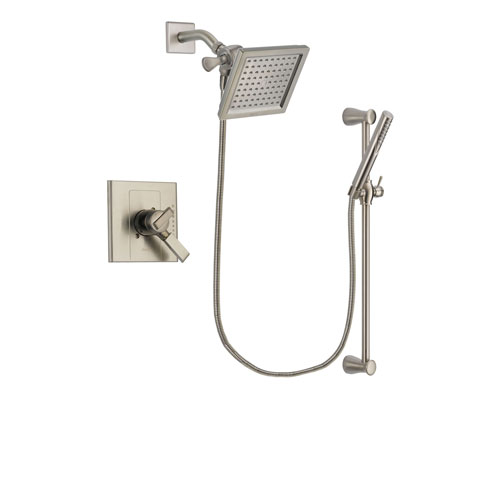 Delta Arzo Stainless Steel Finish Dual Control Shower Faucet System Package with 6.5-inch Square Rain Showerhead and Handheld Shower Spray with Slide Bar Includes Rough-in Valve DSP2308V