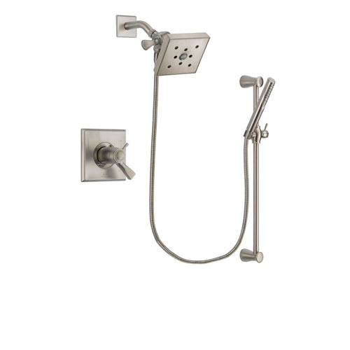 Delta Dryden Stainless Steel Finish Thermostatic Shower Faucet System Package with Square Shower Head and Handheld Shower Spray with Slide Bar Includes Rough-in Valve DSP2310V