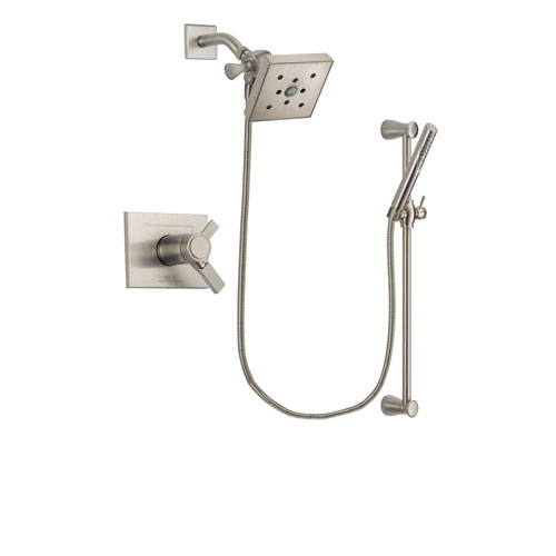 Delta Vero Stainless Steel Finish Thermostatic Shower Faucet System Package with Square Shower Head and Handheld Shower Spray with Slide Bar Includes Rough-in Valve DSP2312V