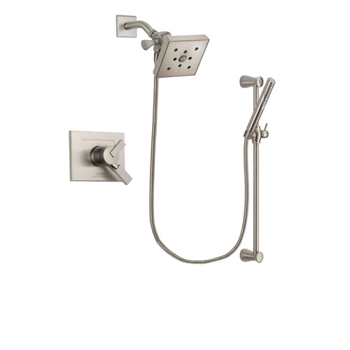 Delta Vero Stainless Steel Finish Dual Control Shower Faucet System Package with Square Shower Head and Handheld Shower Spray with Slide Bar Includes Rough-in Valve DSP2324V