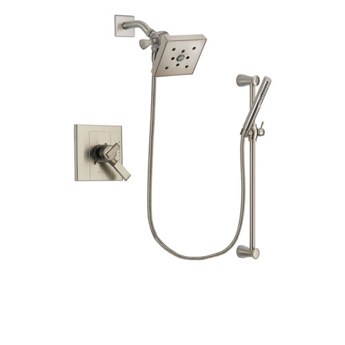 Delta Arzo Stainless Steel Finish Dual Control Shower Faucet System Package with Square Shower Head and Handheld Shower Spray with Slide Bar Includes Rough-in Valve DSP2326V