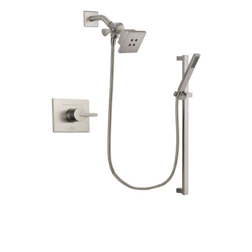 Delta Vero Stainless Steel Finish Shower Faucet System Package with Square Showerhead and Modern Personal Hand Shower with Slide Bar Includes Rough-in Valve DSP2336V