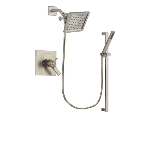 Delta Arzo Stainless Steel Finish Thermostatic Shower Faucet System Package with 6.5-inch Square Rain Showerhead and Modern Personal Hand Shower with Slide Bar Includes Rough-in Valve DSP2350V