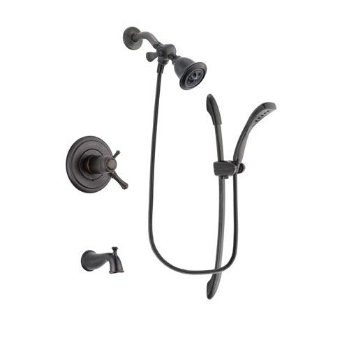 Delta Cassidy Venetian Bronze Finish Thermostatic Tub and Shower Faucet System Package with Water Efficient Showerhead and 1-Spray Handshower with Slide Bar Includes Rough-in Valve and Tub Spout DSP2419V