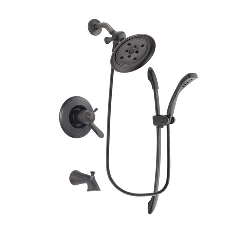 Delta Lahara Venetian Bronze Finish Thermostatic Tub and Shower Faucet System Package with Large Rain Shower Head and 1-Spray Handshower with Slide Bar Includes Rough-in Valve and Tub Spout DSP2441V