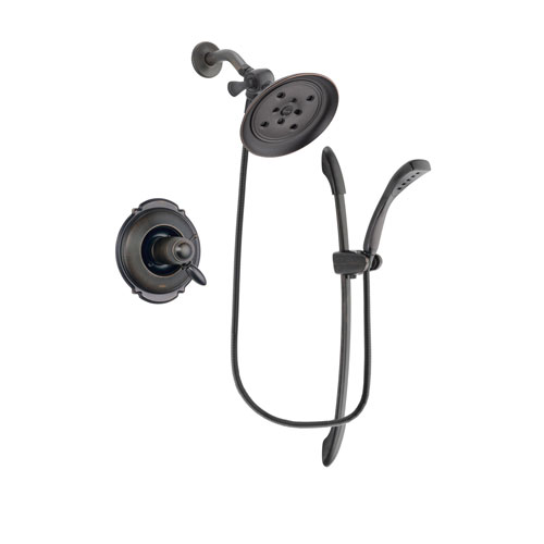 Delta Victorian Venetian Bronze Finish Thermostatic Shower Faucet System Package with Large Rain Shower Head and 1-Spray Handshower with Slide Bar Includes Rough-in Valve DSP2444V
