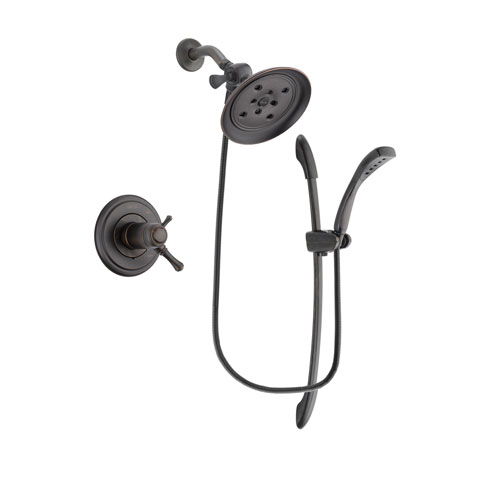 Delta Cassidy Venetian Bronze Finish Thermostatic Shower Faucet System Package with Large Rain Shower Head and 1-Spray Handshower with Slide Bar Includes Rough-in Valve DSP2450V