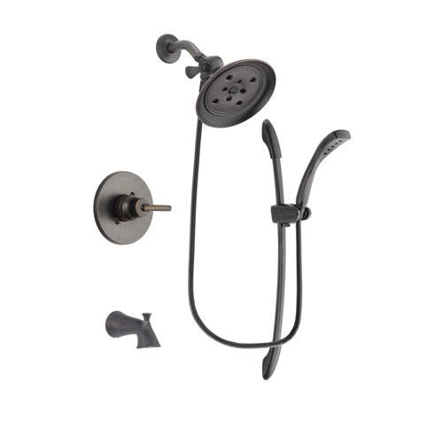 Delta Trinsic Venetian Bronze Finish Tub and Shower Faucet System Package with Large Rain Shower Head and 1-Spray Handshower with Slide Bar Includes Rough-in Valve and Tub Spout DSP2453V