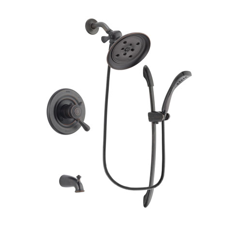Delta Leland Venetian Bronze Finish Dual Control Tub and Shower Faucet System Package with Large Rain Shower Head and 1-Spray Handshower with Slide Bar Includes Rough-in Valve and Tub Spout DSP2463V