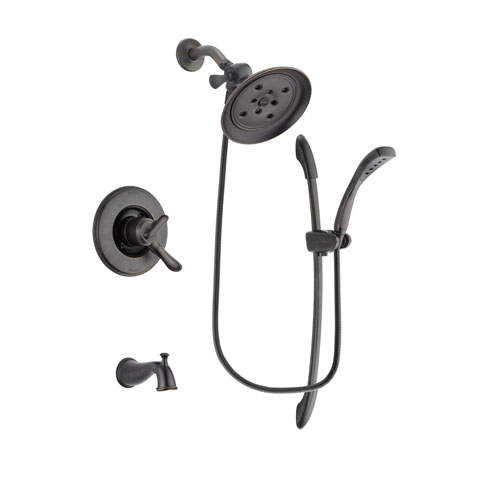 Delta Linden Venetian Bronze Finish Dual Control Tub and Shower Faucet System Package with Large Rain Shower Head and 1-Spray Handshower with Slide Bar Includes Rough-in Valve and Tub Spout DSP2467V