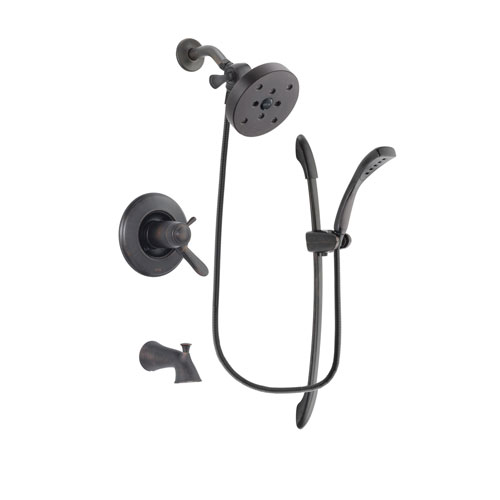 Delta Lahara Venetian Bronze Finish Thermostatic Tub and Shower Faucet System Package with 5-1/2 inch Showerhead and 1-Spray Handshower with Slide Bar Includes Rough-in Valve and Tub Spout DSP2471V