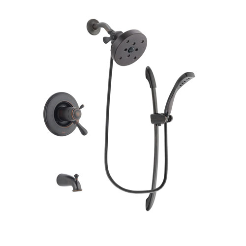 Delta Leland Venetian Bronze Finish Thermostatic Tub and Shower Faucet System Package with 5-1/2 inch Showerhead and 1-Spray Handshower with Slide Bar Includes Rough-in Valve and Tub Spout DSP2475V