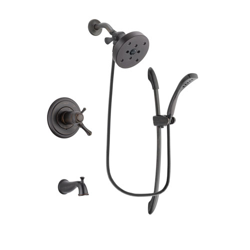 Delta Cassidy Venetian Bronze Finish Thermostatic Tub and Shower Faucet System Package with 5-1/2 inch Showerhead and 1-Spray Handshower with Slide Bar Includes Rough-in Valve and Tub Spout DSP2479V