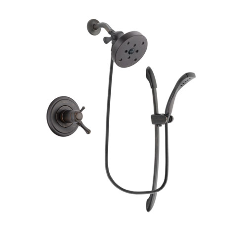 Delta Cassidy Venetian Bronze Finish Thermostatic Shower Faucet System Package with 5-1/2 inch Showerhead and 1-Spray Handshower with Slide Bar Includes Rough-in Valve DSP2480V