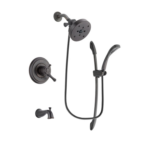 Delta Cassidy Venetian Bronze Finish Dual Control Tub and Shower Faucet System Package with 5-1/2 inch Showerhead and 1-Spray Handshower with Slide Bar Includes Rough-in Valve and Tub Spout DSP2499V