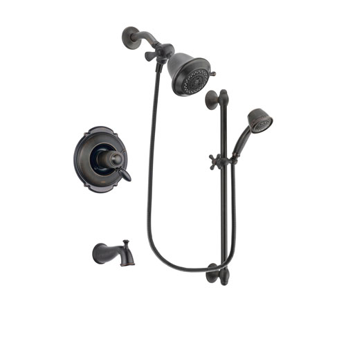 Delta Victorian Venetian Bronze Finish Thermostatic Tub and Shower Faucet System Package with Shower Head and 5-Spray Personal Handshower with Slide Bar Includes Rough-in Valve and Tub Spout DSP2503V