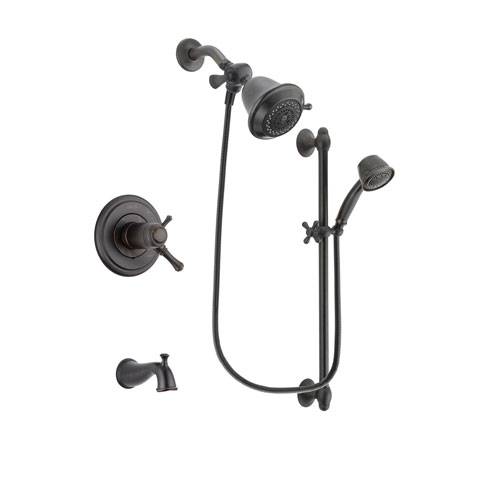 Delta Cassidy Venetian Bronze Finish Thermostatic Tub and Shower Faucet System Package with Shower Head and 5-Spray Personal Handshower with Slide Bar Includes Rough-in Valve and Tub Spout DSP2509V