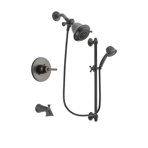 Delta Trinsic Venetian Bronze Finish Tub and Shower Faucet System Package with Shower Head and 5-Spray Personal Handshower with Slide Bar Includes Rough-in Valve and Tub Spout DSP2513V