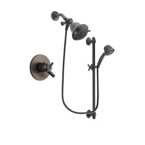 Delta Trinsic Venetian Bronze Finish Dual Control Shower Faucet System Package with Shower Head and 5-Spray Personal Handshower with Slide Bar Includes Rough-in Valve DSP2522V