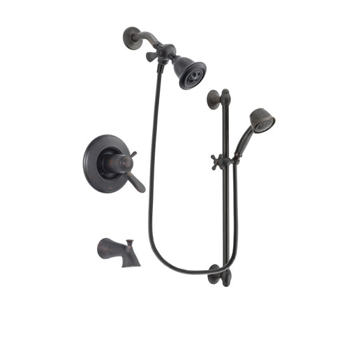 Delta Lahara Venetian Bronze Finish Thermostatic Tub and Shower Faucet System Package with Water Efficient Showerhead and 5-Spray Personal Handshower with Slide Bar Includes Rough-in Valve and Tub Spout DSP2531V