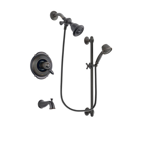 Delta Victorian Venetian Bronze Finish Thermostatic Tub and Shower Faucet System Package with Water Efficient Showerhead and 5-Spray Personal Handshower with Slide Bar Includes Rough-in Valve and Tub Spout DSP2533V